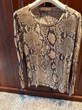 Michael Kors Snake-Print Long Sleeve Top — Tan & Black